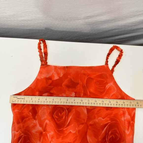 Vintage 90s Y2K Chiffon Dress Size S Floral Orange Knee Length Prom Bodycone - Picture 6 of 12